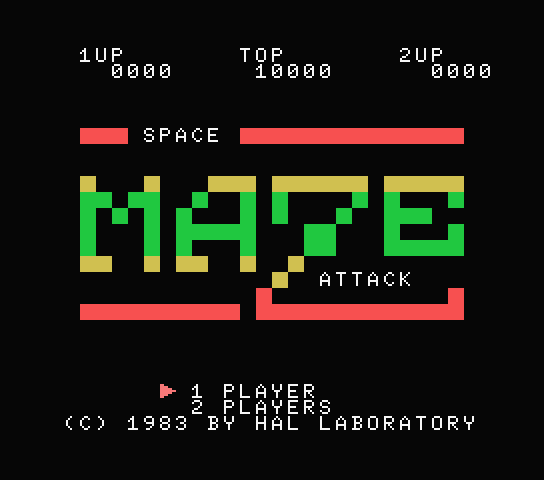 Space Maze Attack title screen for MSX